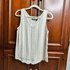 Tahari Linen Blend Vertical Striped Sleeveless Top Size Small